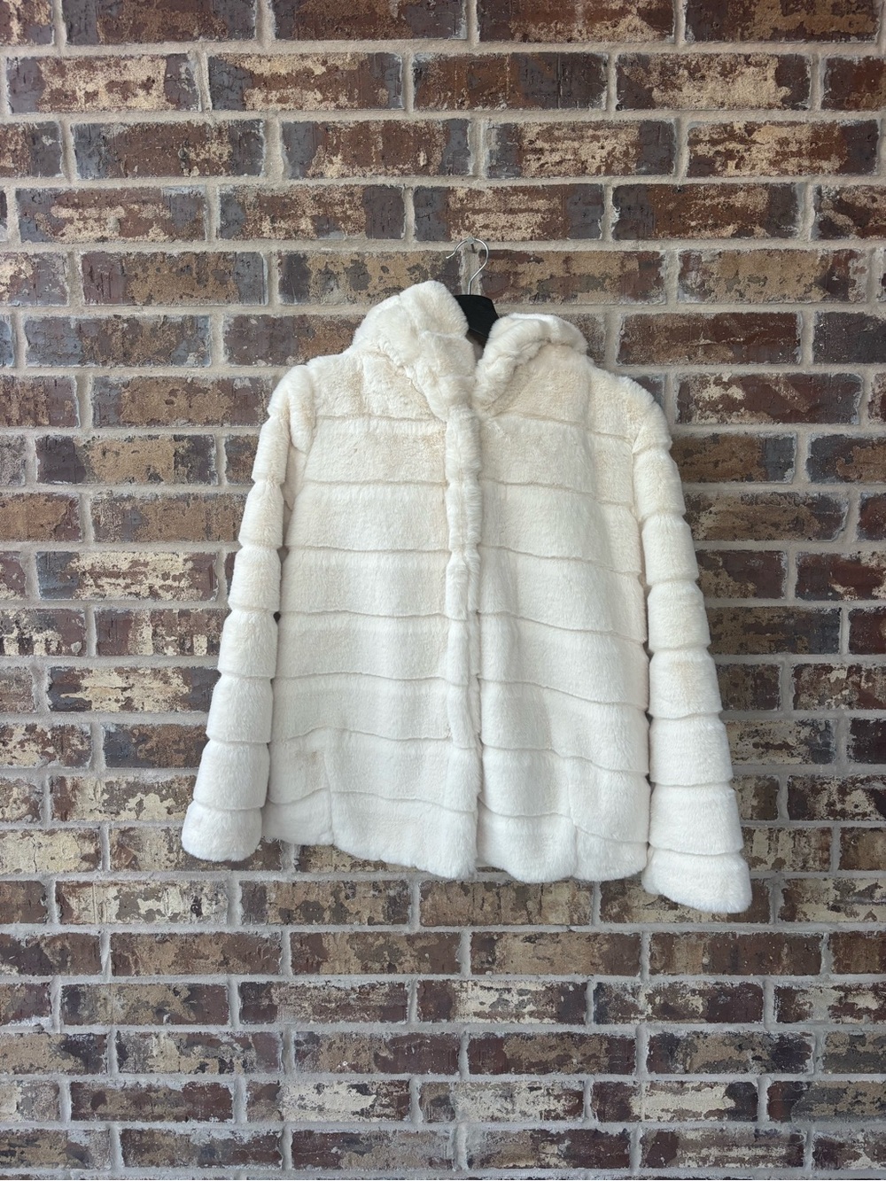 APPARIS Ivory Cream Faux Fur Hooded Coat Jacket Size S